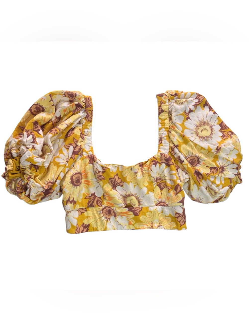 Altar’d State X-Small Sunflower Crop Top Boho Floral Western Puff Sleeve Blouse